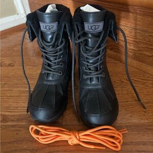 UGG Black Boots with Vibrant Orange Laces